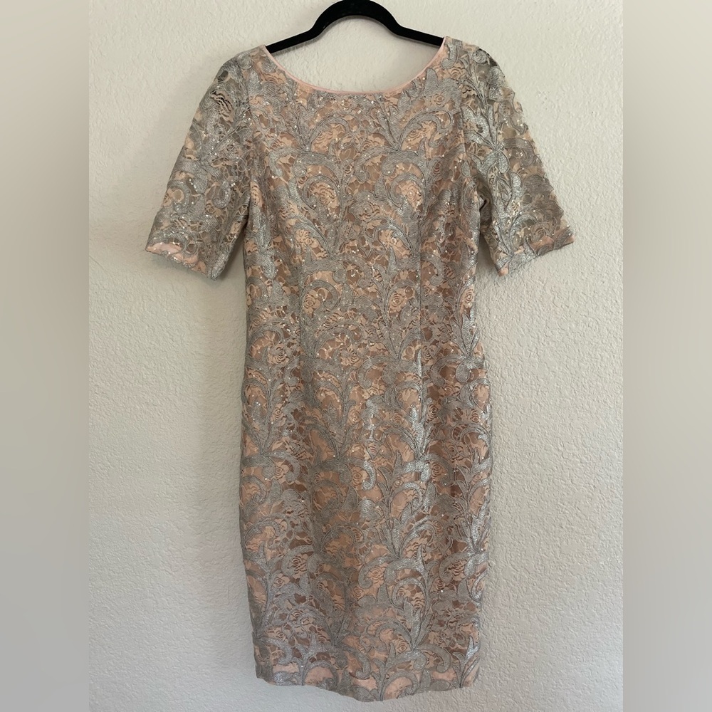 Eliza J Blush Shimmer & Lace Midi Dress